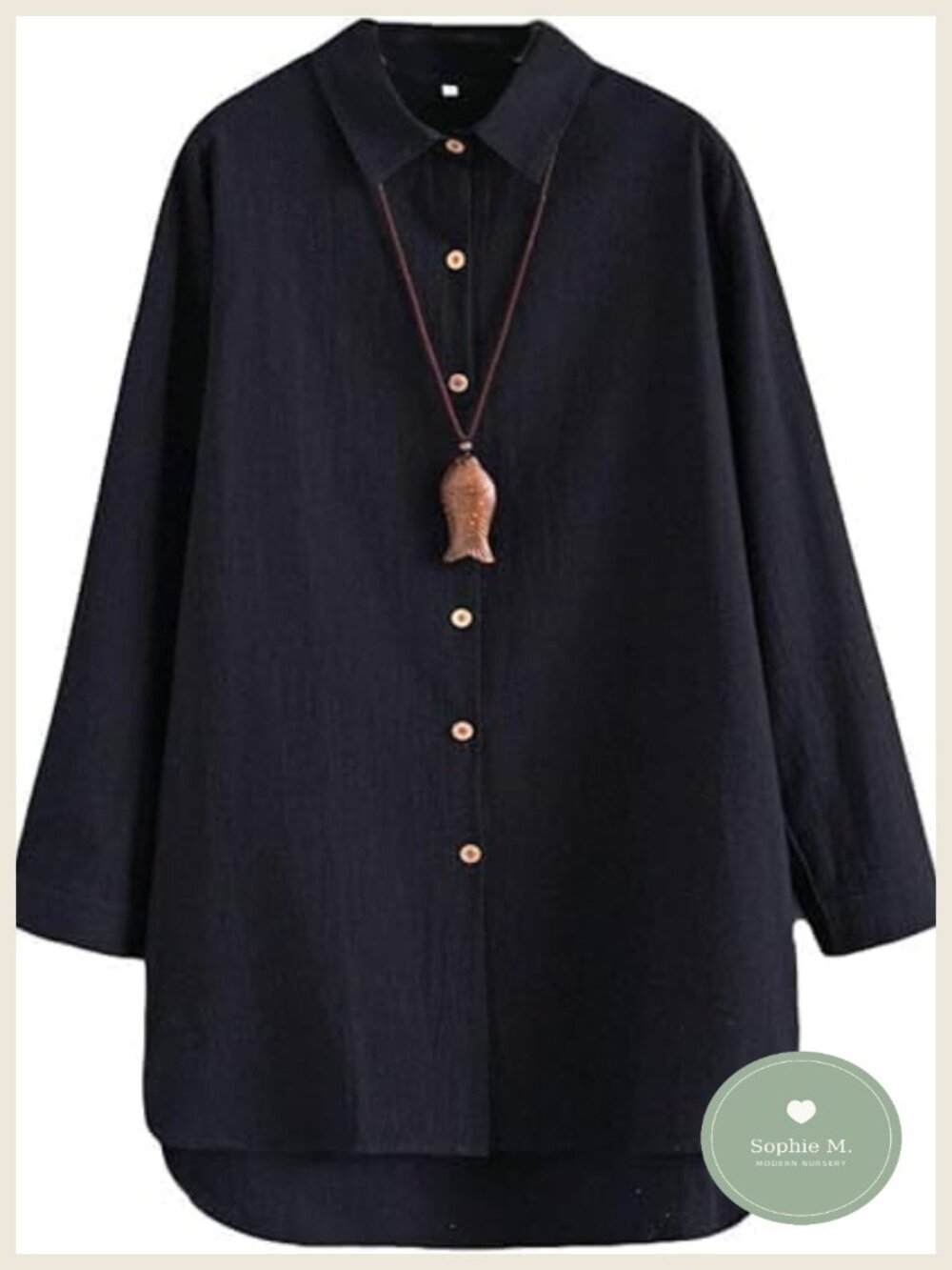 Women's Cotton Long Sleeve Button Down Blouse Hi Low Tunic Top